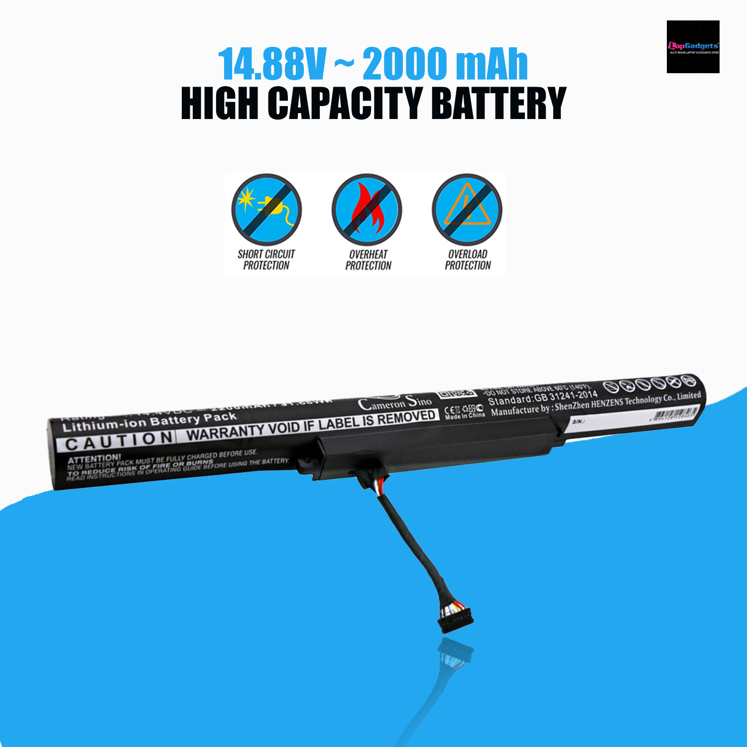 High-Capacity Lenovo Z51-70 Ideapad 500 Battery - 14.4V / 14.88V 2800/2200/2000mAh - L14S4A01, L14L4E01, 4ICR19/66 Li-ion Battery Replacement