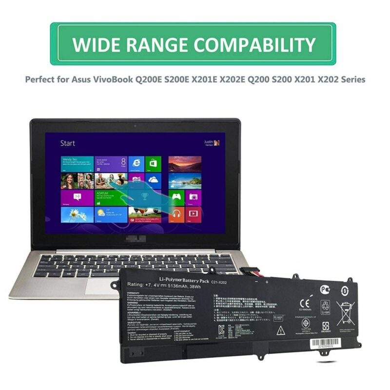 Asus battery for C21-X202, VivoBook F201E, X202E, F202E, Q200E, R200E, R201E, S200, S200L, X201E