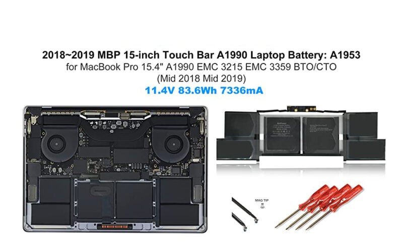 A1953 Replacement Laptop Battery for Apple Mid 2018 2019 MacBook Pro 15-inch A1990 EMC 3215 EMC 3359 BTO/CTO Battery MacBook Pro 15" Touch Bar A1990 Apple A1953 Battery 83.6Wh