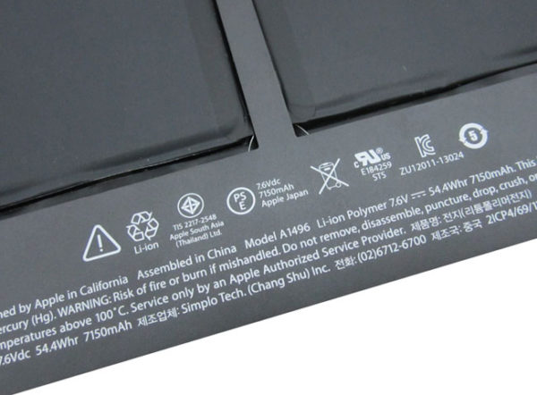 Apple MacBook Air 13.3″ A1466 A1369 Apple A1496 A1405 battery Apple