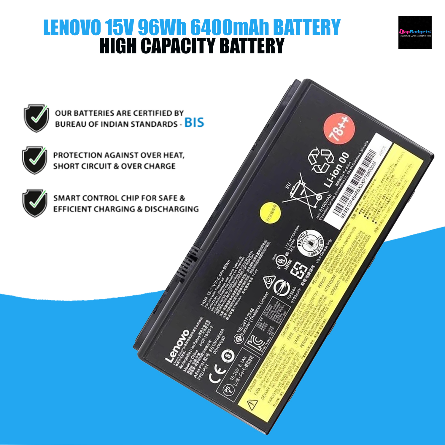 00HW030 Laptop Battery Replacement for Lenovo ThinkPad P70 P71 Series Notebook 78++ SB10F46468 01AV451 4X50K14092 Black 15V 96Wh 6400mAh 8-Cell