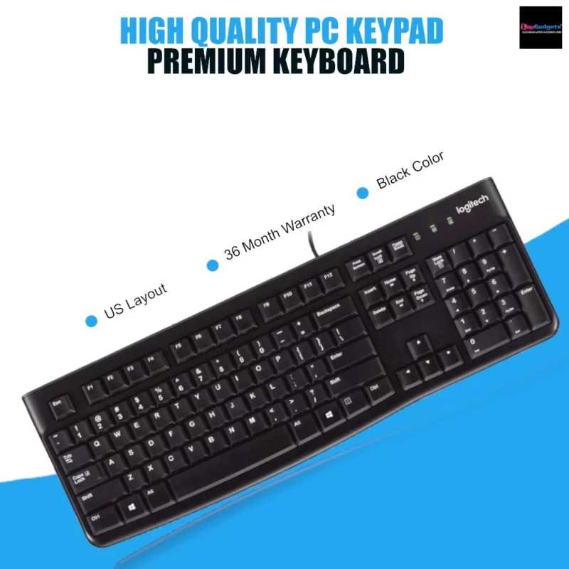 Logitech K120 Wired Keyboard for Windows, USB Plug-and-Play, Full-Size, Spill-Resistant, Curved Space Bar, Compatible with PC, Laptop